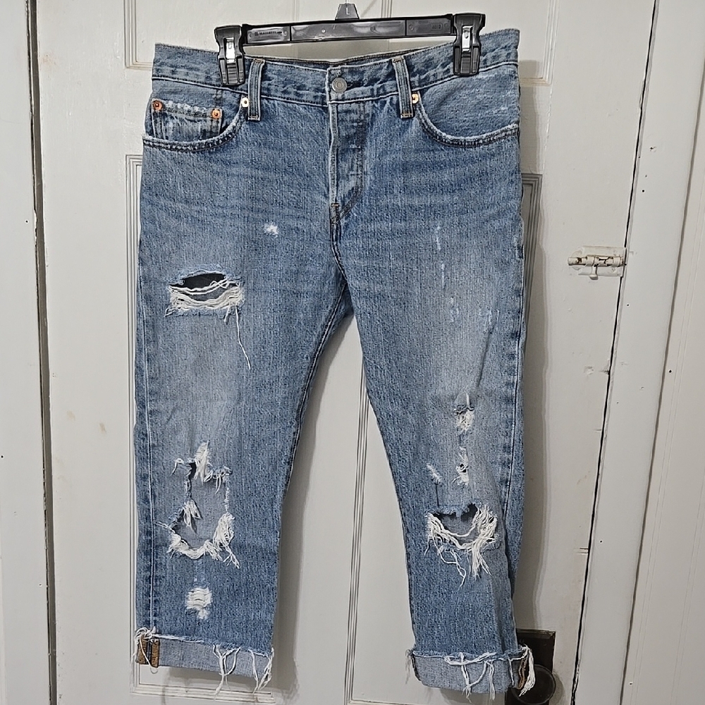 Levi Straus 27 Waist Button Fly Distressed Hem Folded 501 CT